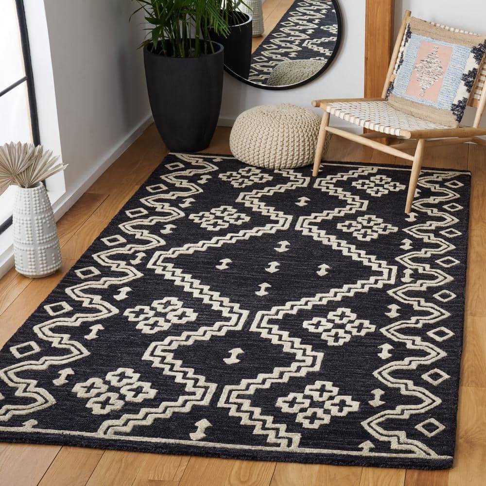SAFAVIEH Abstract Adolf Geometric Area Rug, Black/Ivory, 6' x 6' Square