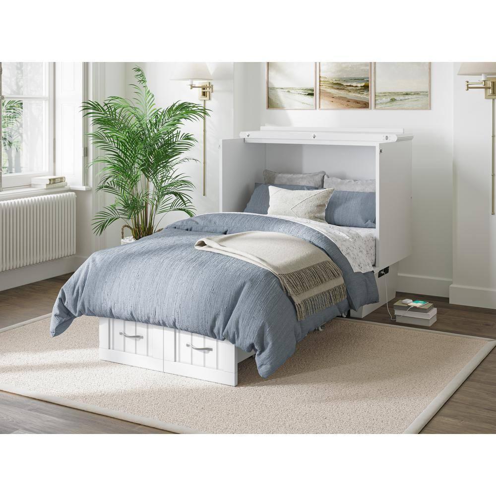 Nantucket Murphy Bed Chest Twin in White with Charging Station & Coolsoft Mattress