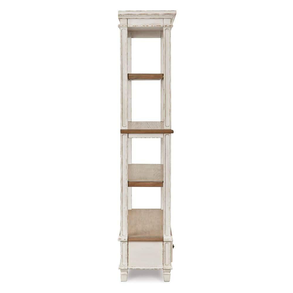 75" Realyn Bookshelf - Signature Design by Ashley: Cottage Style, Antiqued Two-Tone Finish, Open Shelves