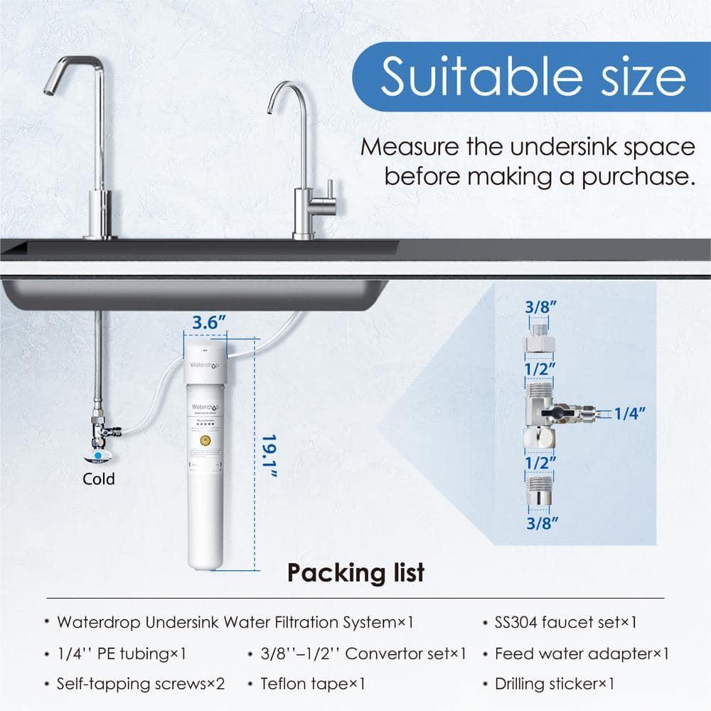 Waterdrop 17UBW-UF 0.01 μm Ultra Filtration Under Sink Water Filter System for Baçtёria Reduction, Reduces Lead, Chlorine, Bad Taste & Odor, 24K Gallons, with Dedicated Brushed Nickel Faucet, USA Tech