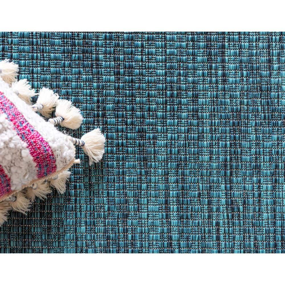 Unique Loom 9' 0 x 12' 2 Rectangle Indoor/Outdoor Border Teal Area Rug