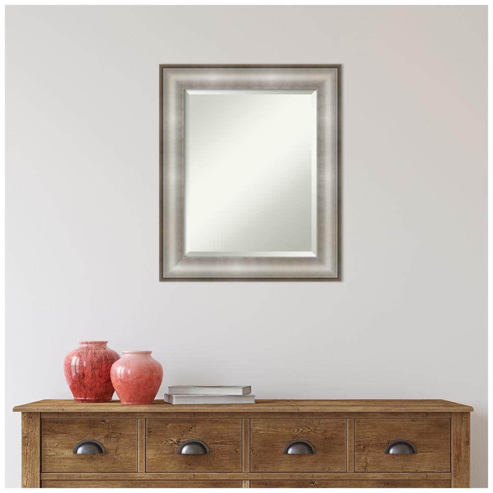 Amanti Art Beveled Bathroom Wall Mirror - Imperial Frame Imperial Silver Outer Size: 21 x 25 in Silver