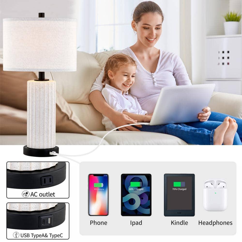 Kyrid 23''Ceramic Table Lamp Set of 2 Touch Control Bedside Lamps with USB Ports and AC Outlets (Bulbs Included)