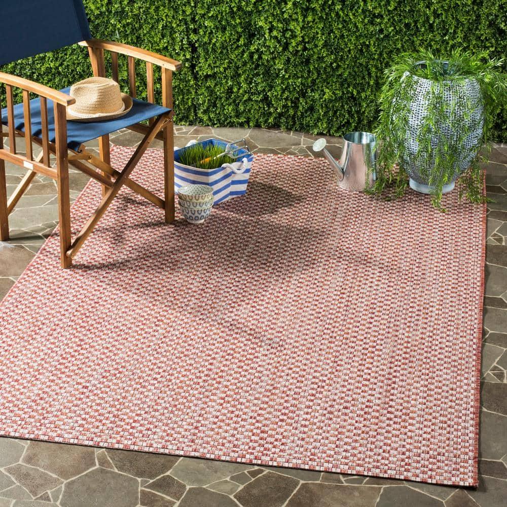 SAFAVIEH Courtyard Blair Geometric Indoor/Outdoor Area Rug, 4' x 5'7", Rust/Light Grey