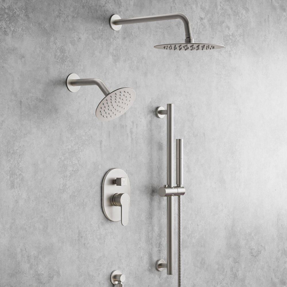DualJetSpa 3-Function Round 10" & 6" Dual Shower Faucet System with Pressure Balancing Rough-In Valve