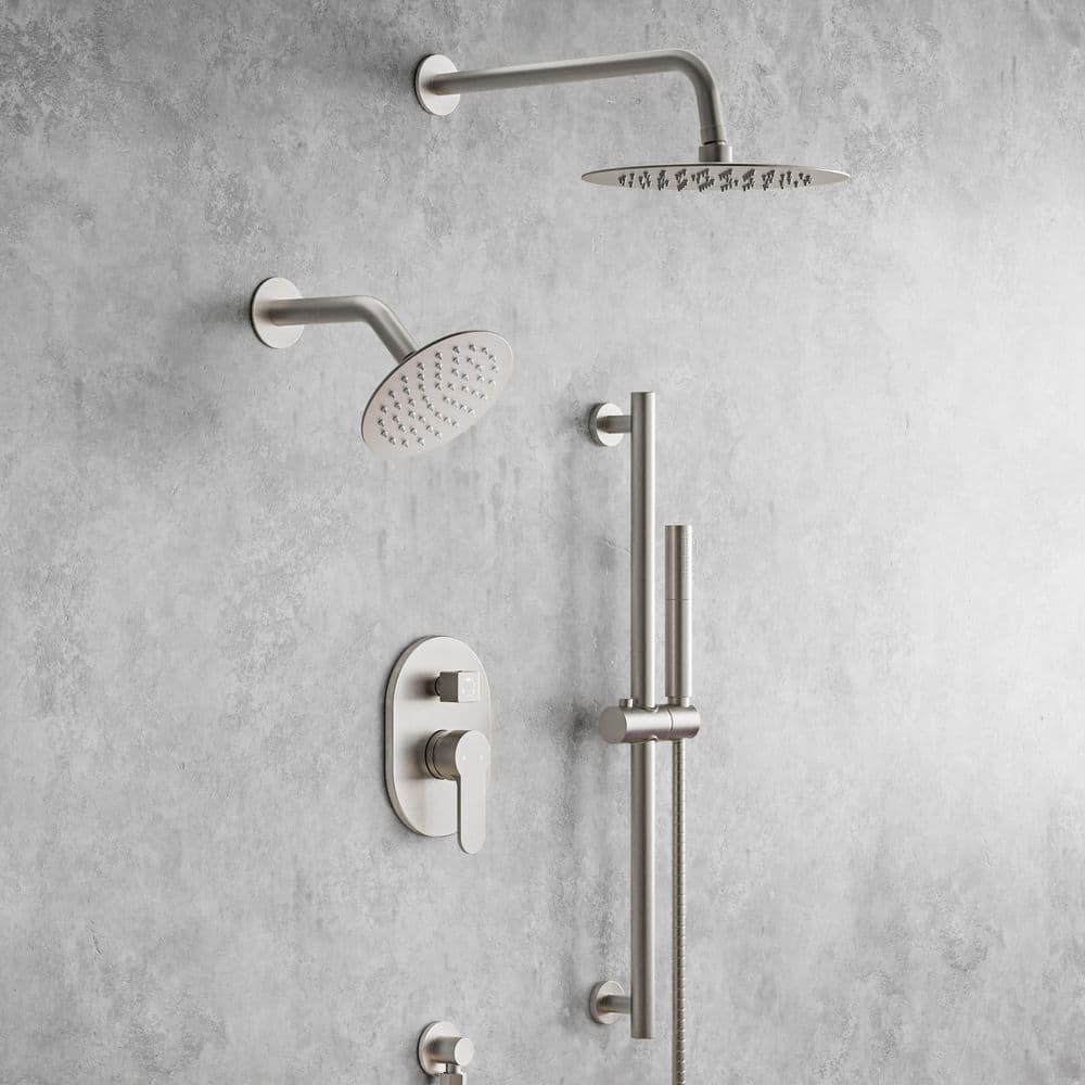 DualJetSpa 3-Function Round 10" & 6" Dual Shower Faucet System with Pressure Balancing Rough-In Valve