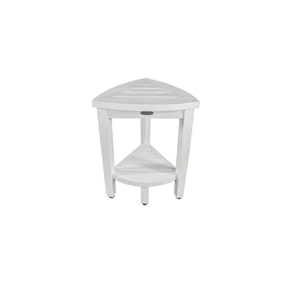 CoastalVogue 15" FlexiCorner ED1123 Wide Teak Wood Shower Bench/Stool : Microfiber, Machine Washable, Non-Slip Backing