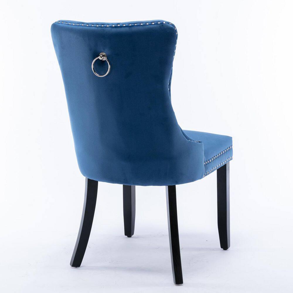 Velvet Upholstered Dining Chairs Set of 2, Wingback Dining Room Chairs with Ring Pull, Nailhead Trim and Tufted Button Back, Luxury Dining Chairs for Living Room Kitchen, (Blue)