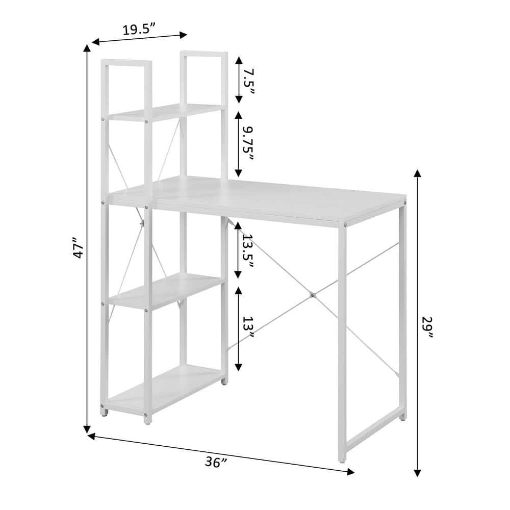 Convenience Concepts Designs2Go 47" Tall Office Workstation/Desk with Shelves, White, All Ages