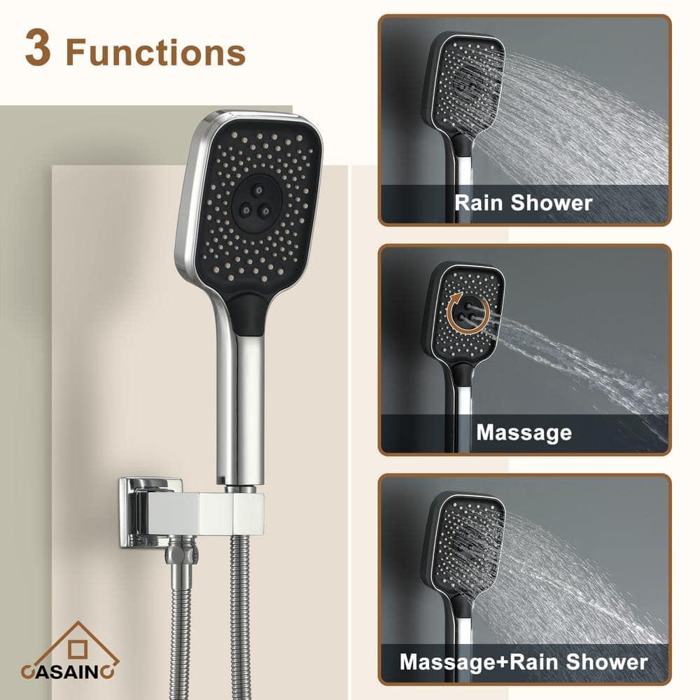 Revitalize 3-Function 12 Inch Wall Mount Rainfall Thermostatic Shower System with 6 Body Jets