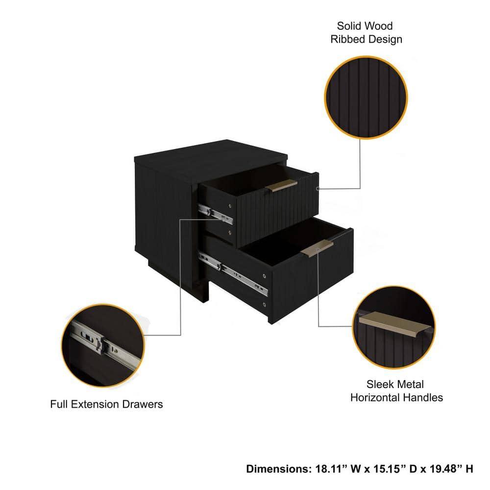 Granville Modern 2 Drawer Nightstand Black - Manhattan Comfort: Bedside Table with Storage, Painted Wood Finish