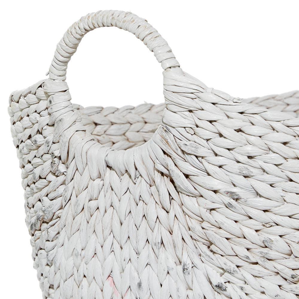 Cosmoliving by Cosmpolitan Seagrass Contemporary Woven Storage Basket 21"W x 19"H, with Daisy White Finish and Half Dipped Pink Accent