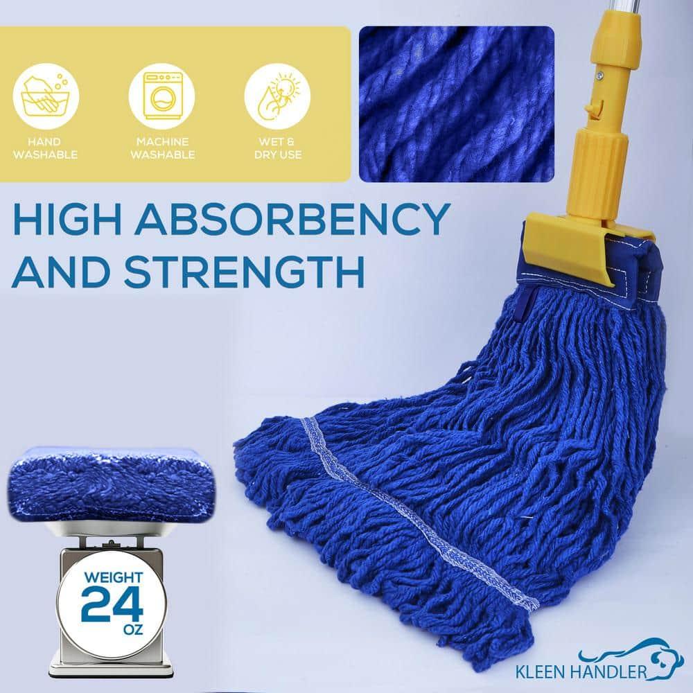 Dark Blue Heavy-Duty Blended String Mop Heads, 13-inch (4-Pack)