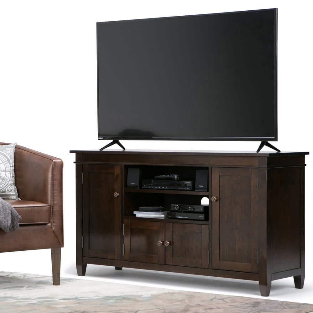 Simpli Home Carlton 54"W Solid Wood TV Stand for TVs up to 60" with 4 Cabinets