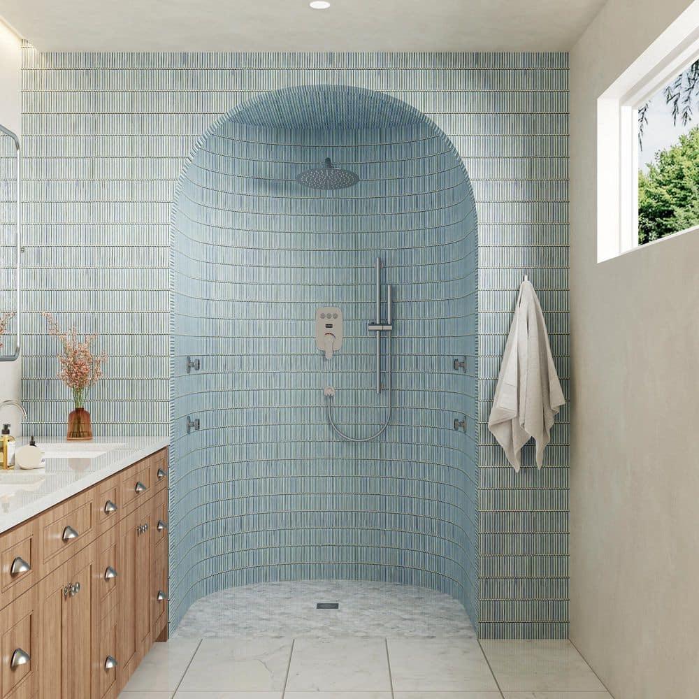 CASAINC 3-Function 12 Inch Temperature Digital Display Shower System With 2-Setting Slider Bar Handheld And 4Pcs Body Jets BR01009SX12BN