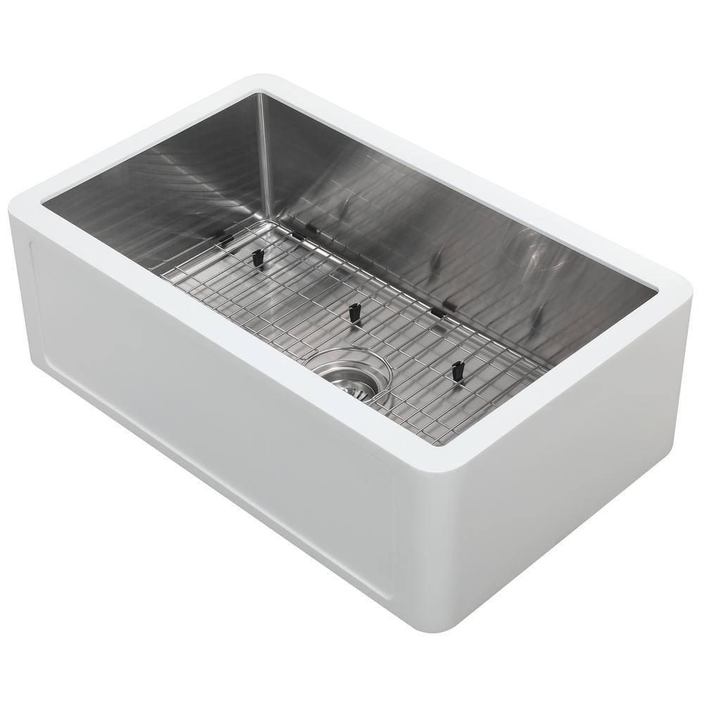 Holbrook Matte White and Stainless Steel 30 in. Farmhouse Apron Kitchen Sink