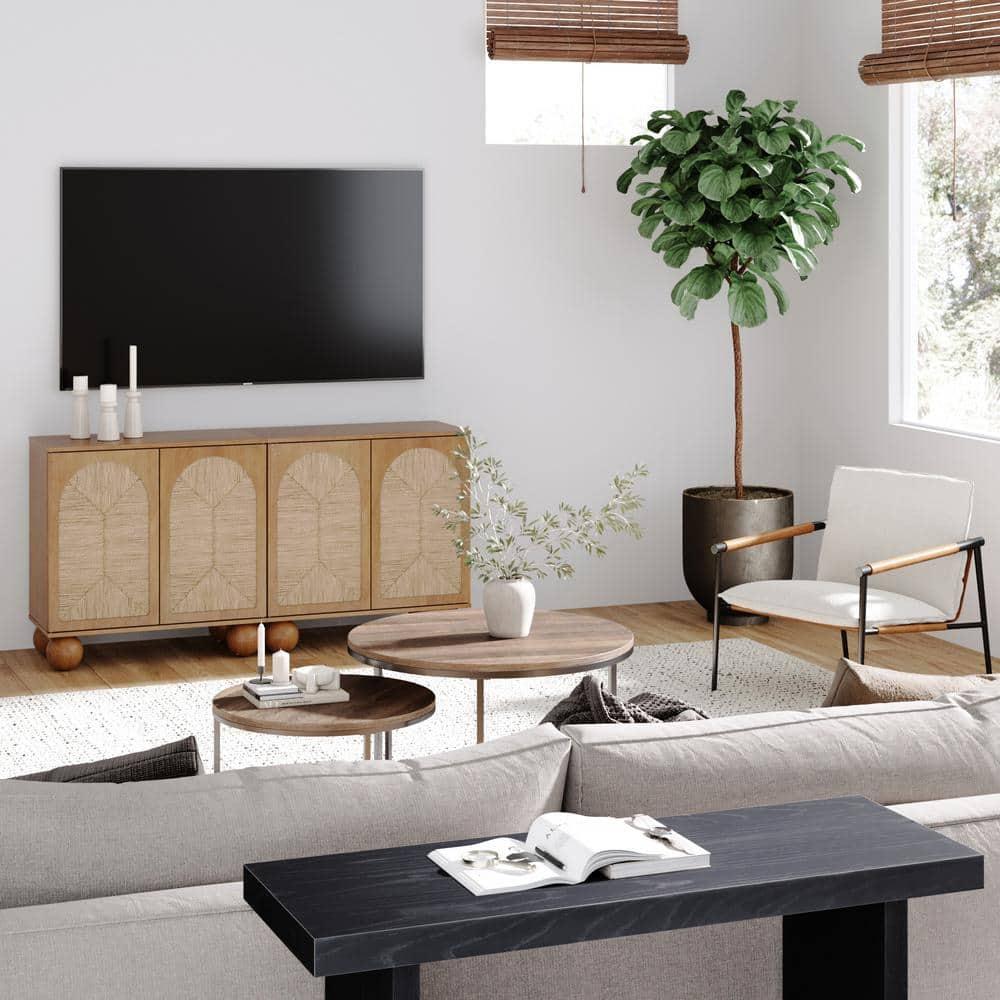 Nathan James Boho Storage Cabinet with Ball-Style Feet and Seagrass Door Panels
