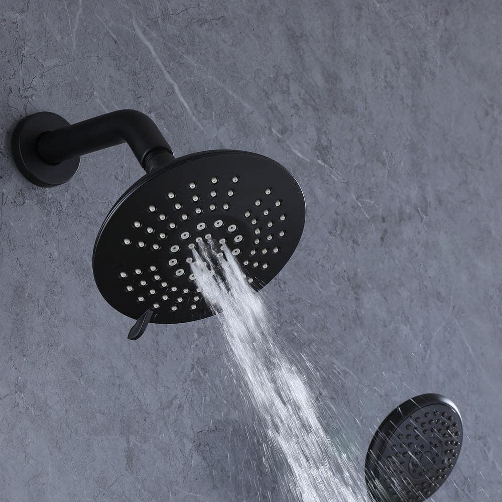 BWE Single-Handle 2-Spray Round High Pressure Shower Faucet in Matte Black (Valve Included)