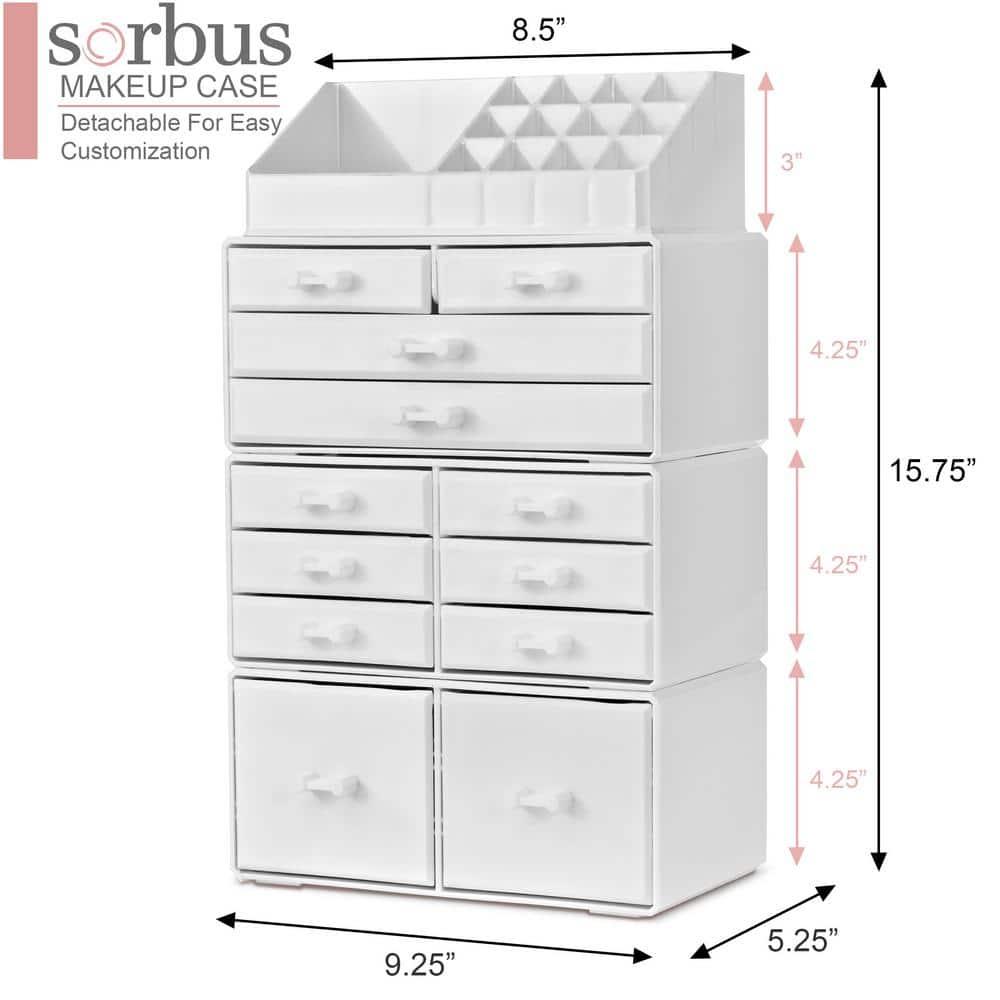 Sorbus Large Makeup Organizer - Stackable Jewelry & Makeup Organizer For Vanity, Bathroom Storage, Dresser - 12 Drawers Cosmetic Beauty Organizers and Storage with Lipstick, Makeup Brush Holder