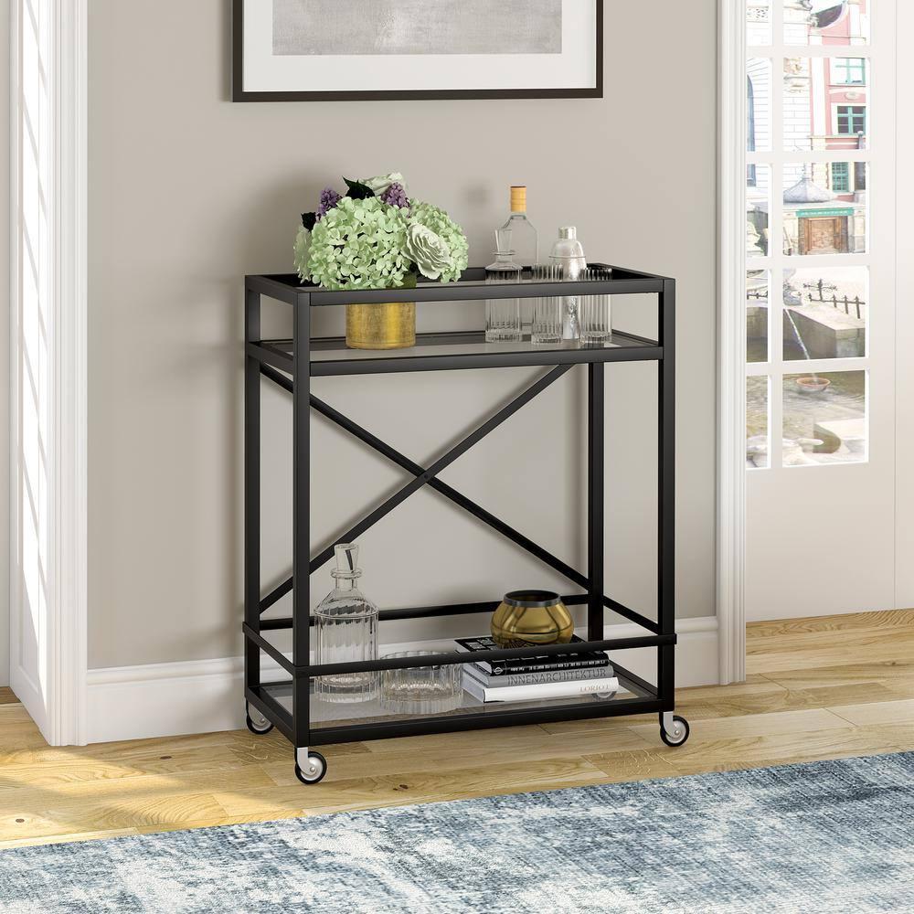 Evelyn&Zoe 30" Blackened Bronze Metal/Glass Bar Cart
