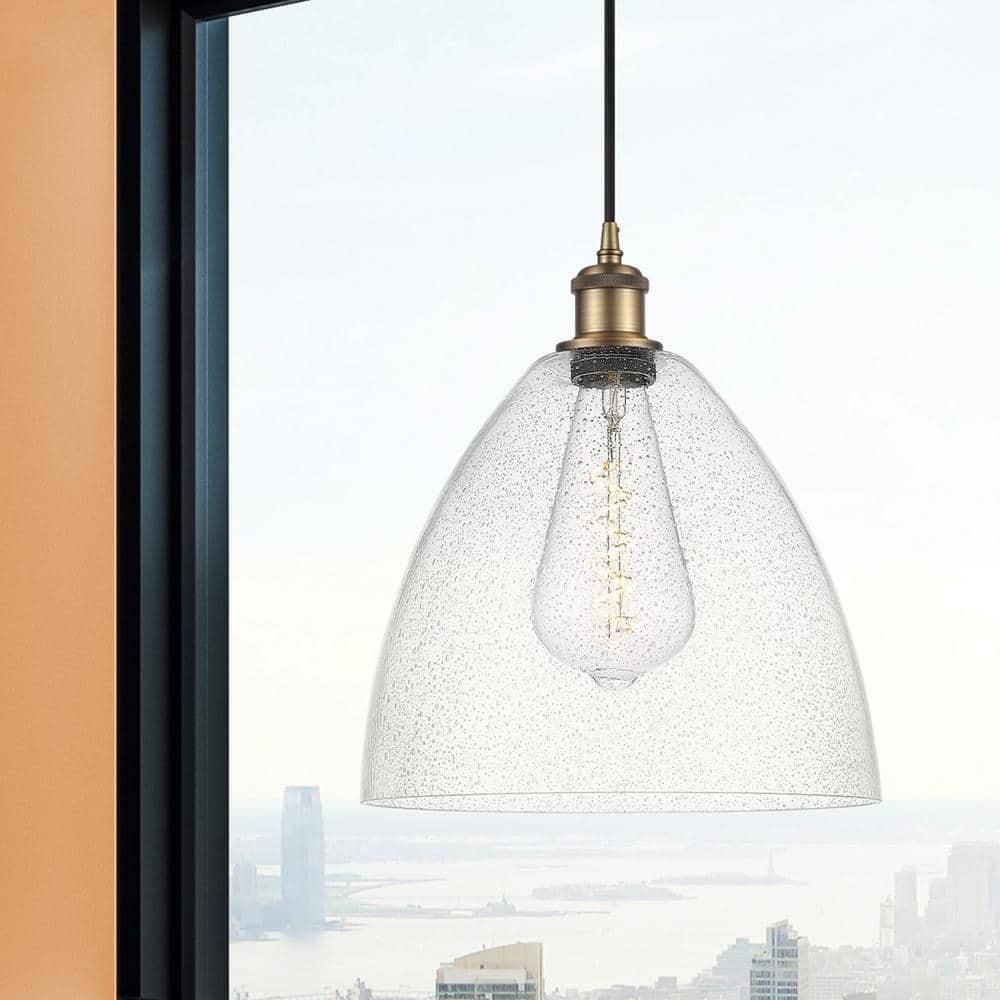 516-1P-WPC-GBD-124 Innovations Lighting Ballston Bristol Glass 1 Light 12" Cord Hung Mini Pendant Brushed Brass/Seedy