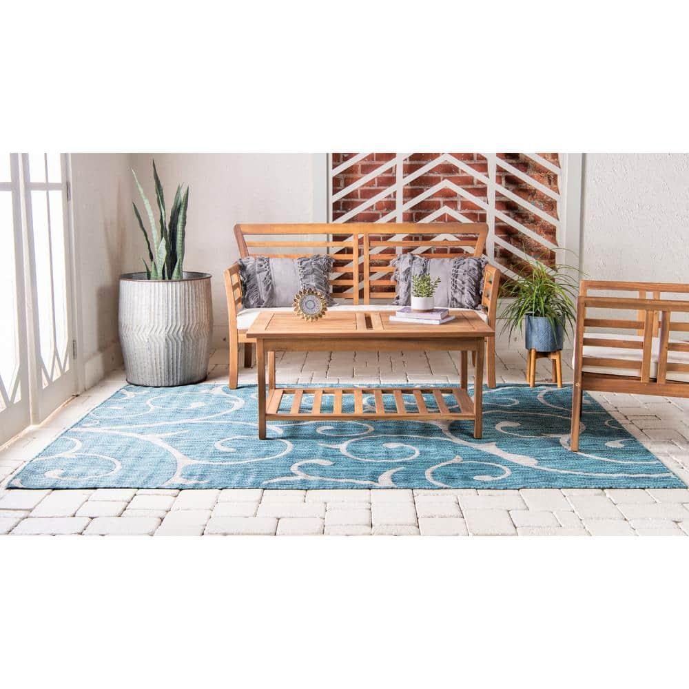 Unique Loom 6' 1 x 9' 0 Rectangle Indoor/Outdoor Botanical Teal Area Rug
