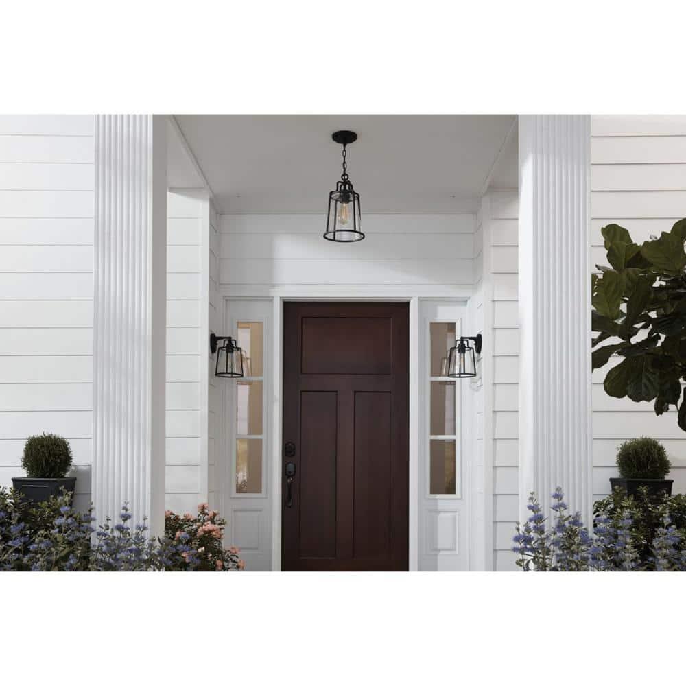 Progress Lighting Benton Harbor 1-Light Wall Lantern in Black with Clear Glass Shade