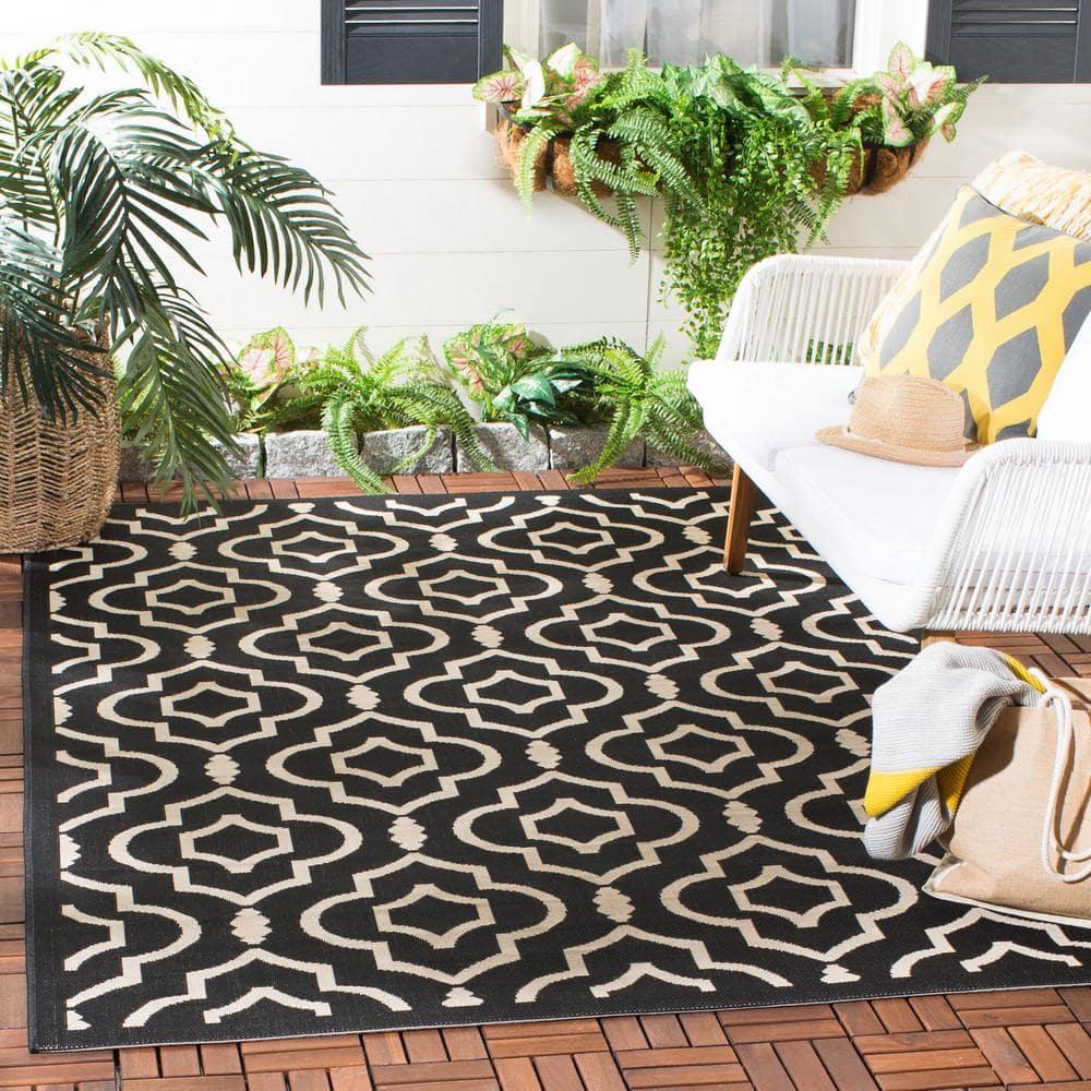 Courtyard CY6926 Power Loomed Indoor and Outdoor Area Rug - Black/Beige - 4'x5'7" - Safavieh