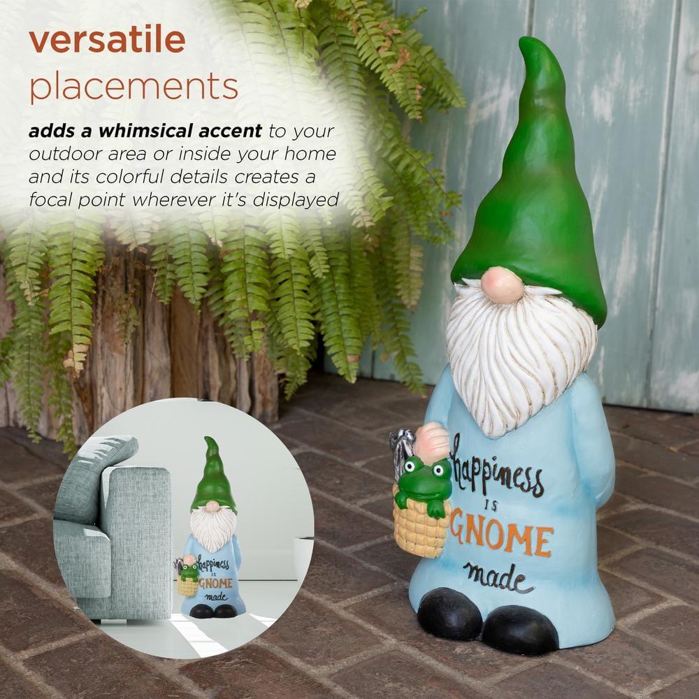 24" Magnesium Oxide "Happiness is Gnome Made" Indoor/Outdoor Garden Gnome Statue Green/Blue - Alpine Corporation