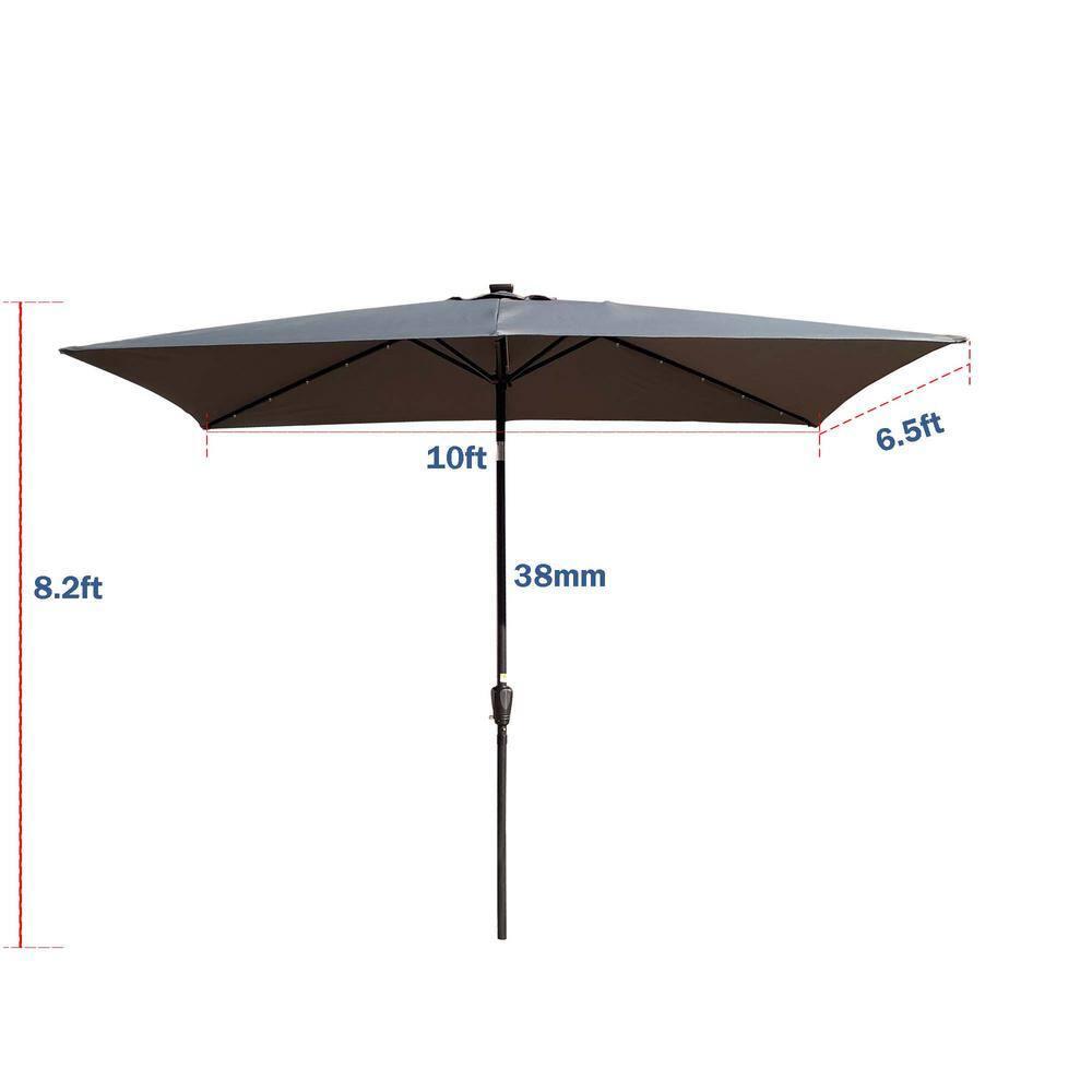 10 ft. x 6.5 ft. Rectangle Solar LED Outdoor Patio Market Table Umbrella with Push Button Tilt and Crank in Black