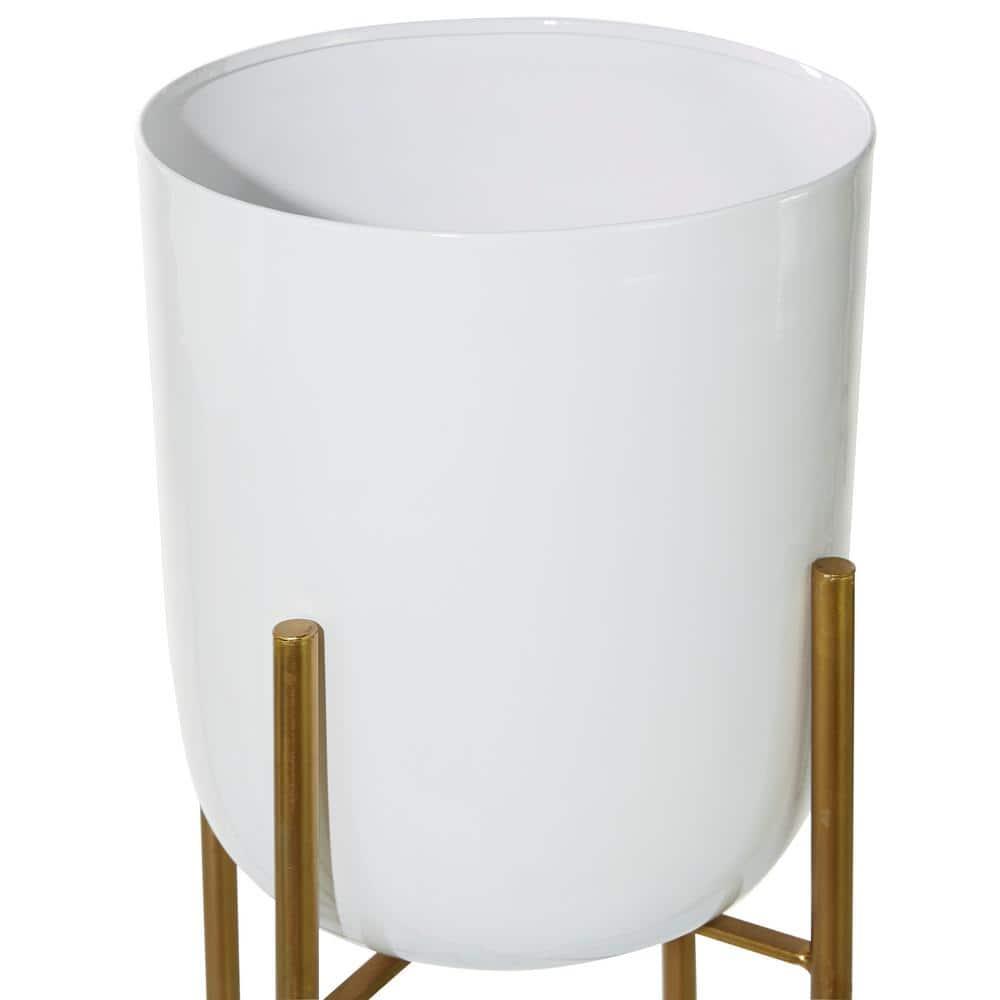 CosmoLiving by Cosmopolitan 2 - Piece Silver Metal Tall Indoor Outdoor Dome Indoor Outdoor Planter with Removable Stand Set