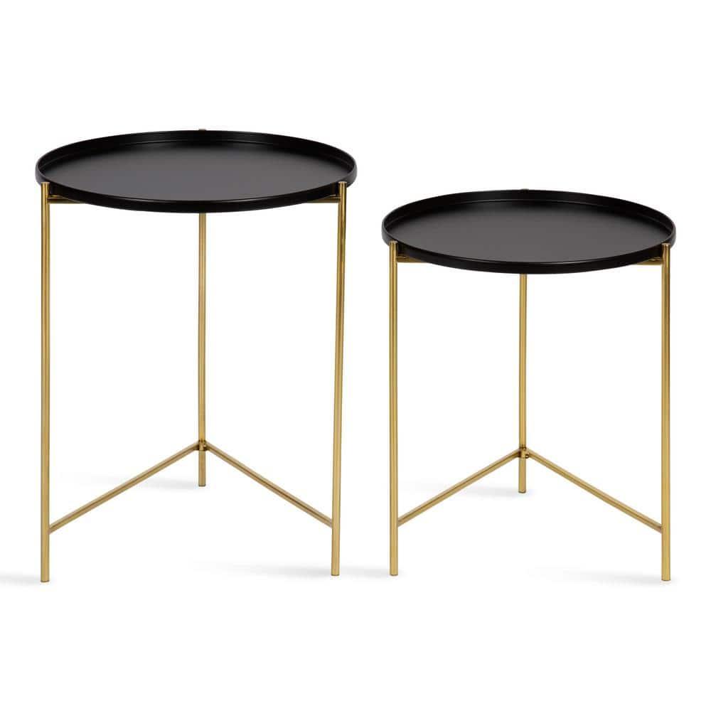Kate and Laurel Ulani Round Metal Nesting Table, 2 Piece, Black and Gold