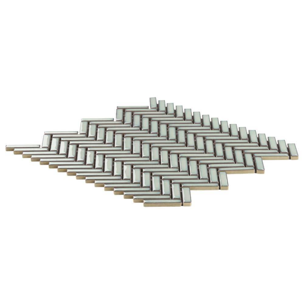 Monogram Herringbone 11.14 in. x 11.14 in. Glossy Porcelain Mosaic Floor And Wall Tile (0.86 Sq. Ft. / Each)