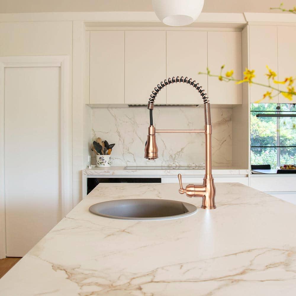 Akicon Pre-Rinse Spring Kitchen Faucet, Single Level with Pull Down Sprayer Copper Copper Finish