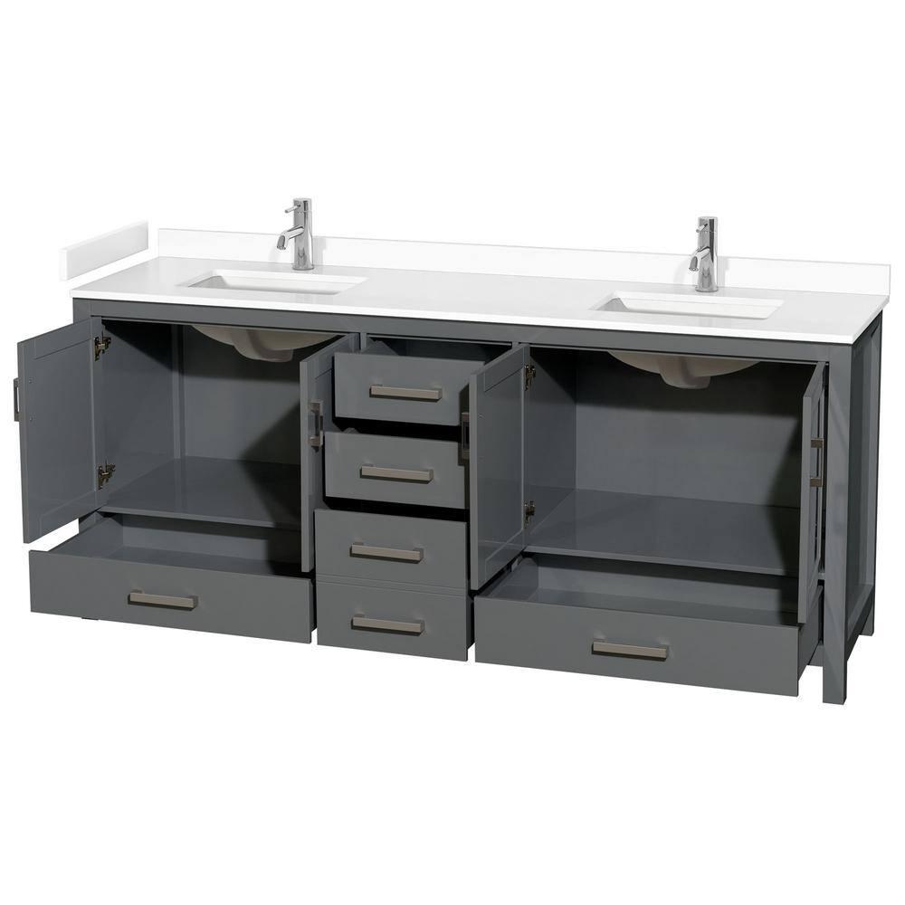 Wyndham Collection Sheffield 80" Freestanding Double Bathroom Vanity with Cultured Marble Top