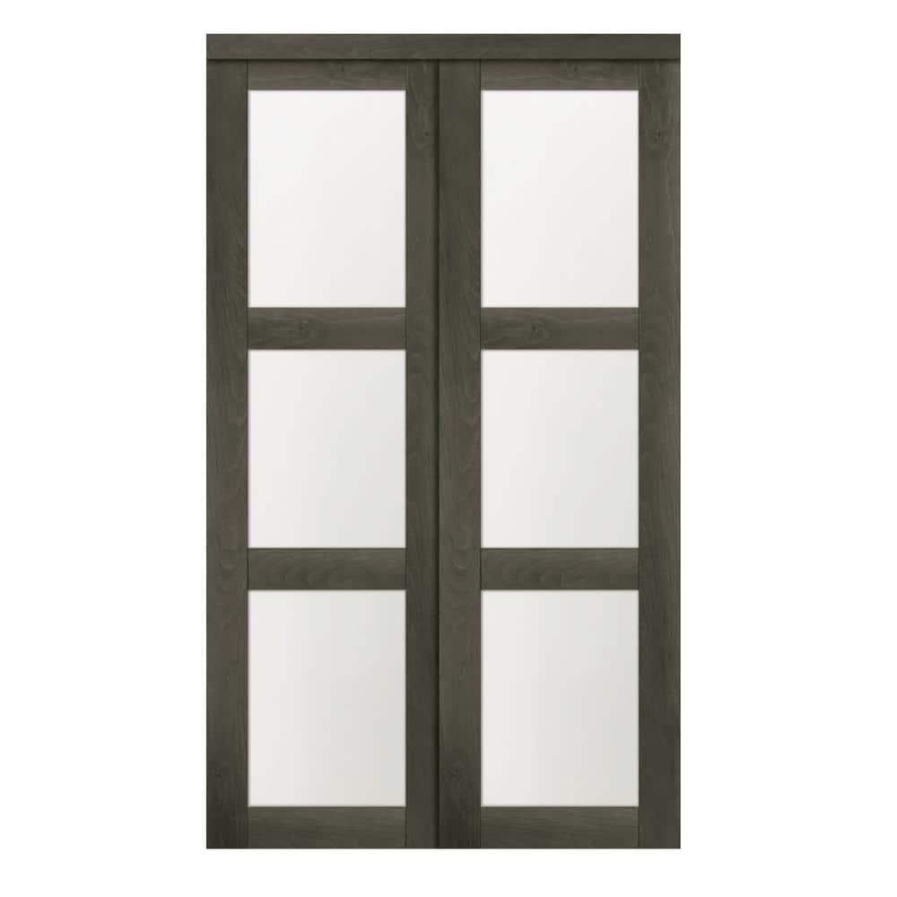 Renin 80'' Solid + Manufactured Wood Glass Low-Gloss Sliding Closet Doors