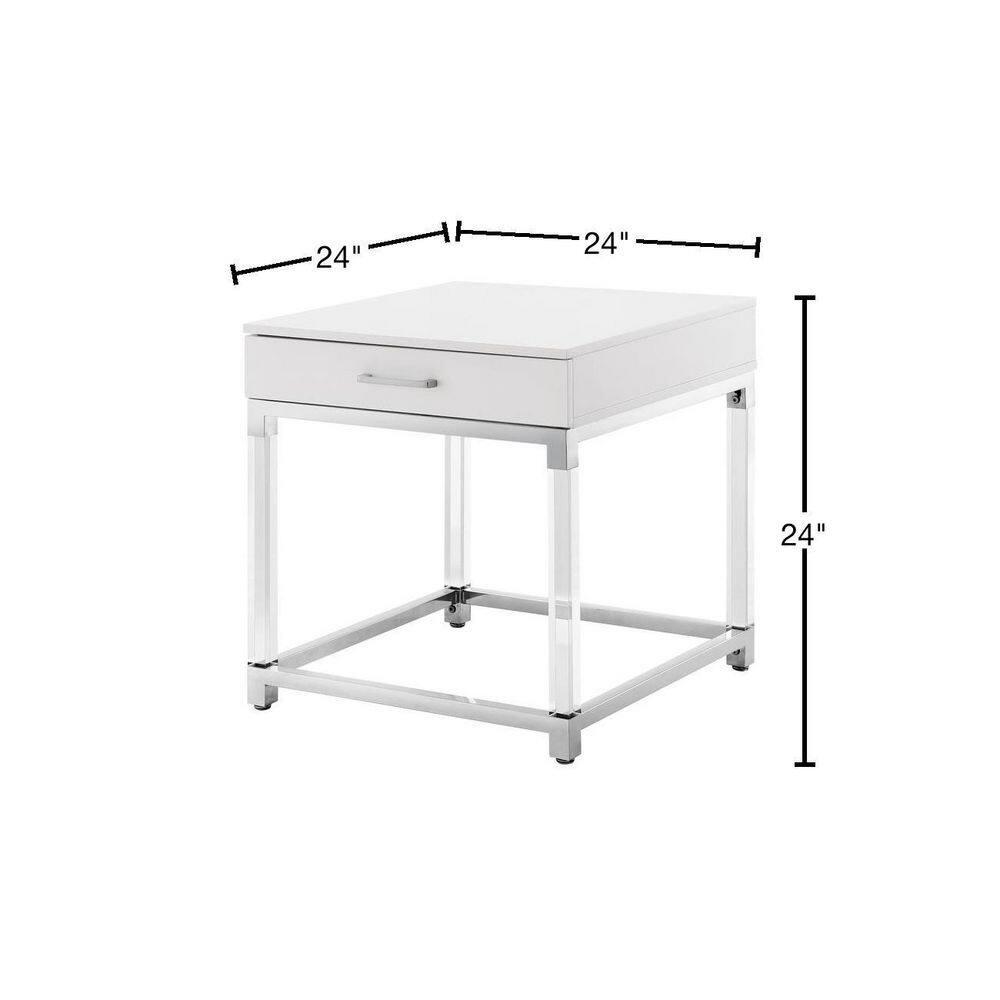 Posh Living Briar 1-Drawer Metal End Table with Acrylic Legs - White/Chrome