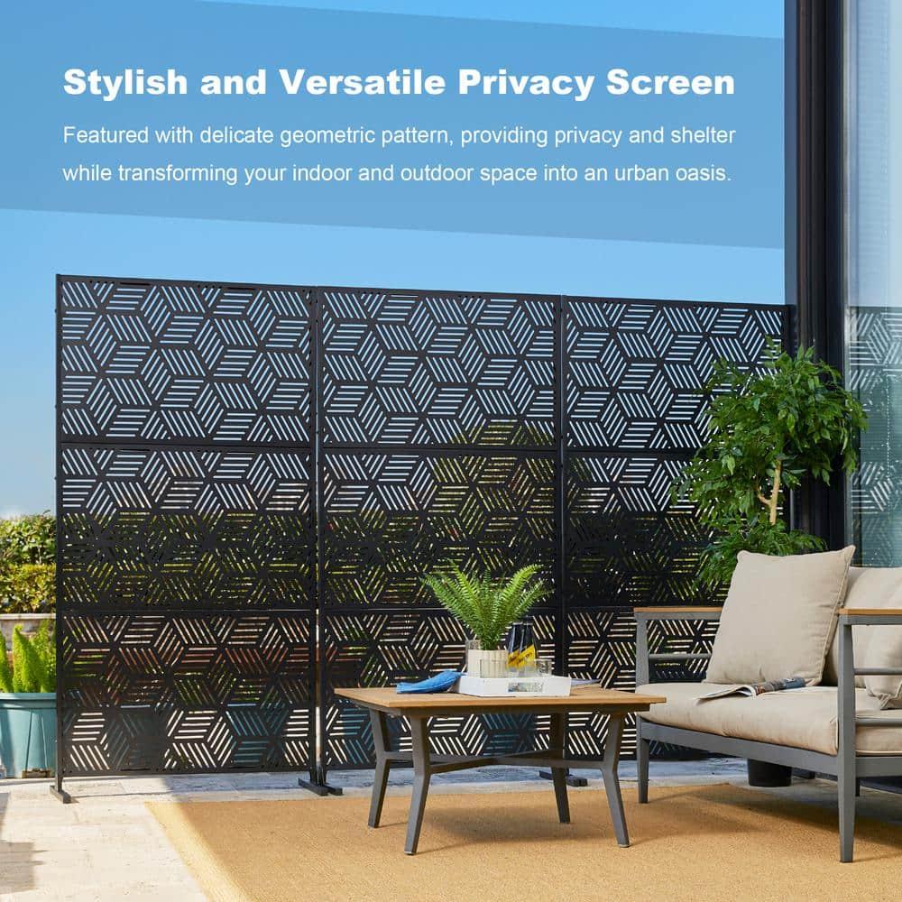 Glitzhome Geometric Privacy Screen Fence Panel Room Divider with Riser Feet