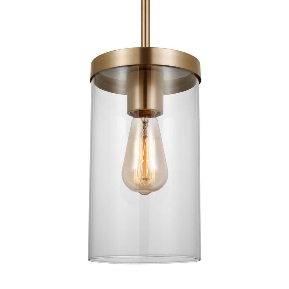 Zire 6" Satin Brass and Clear Glass Pendant Light