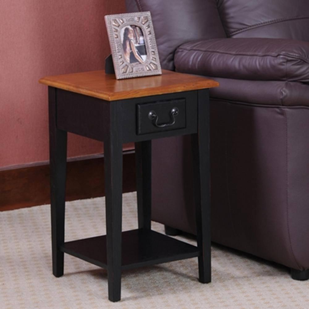 Home 9041-SL One Drawer Square Side Table with Shelf, Medium Oak and Slate Black