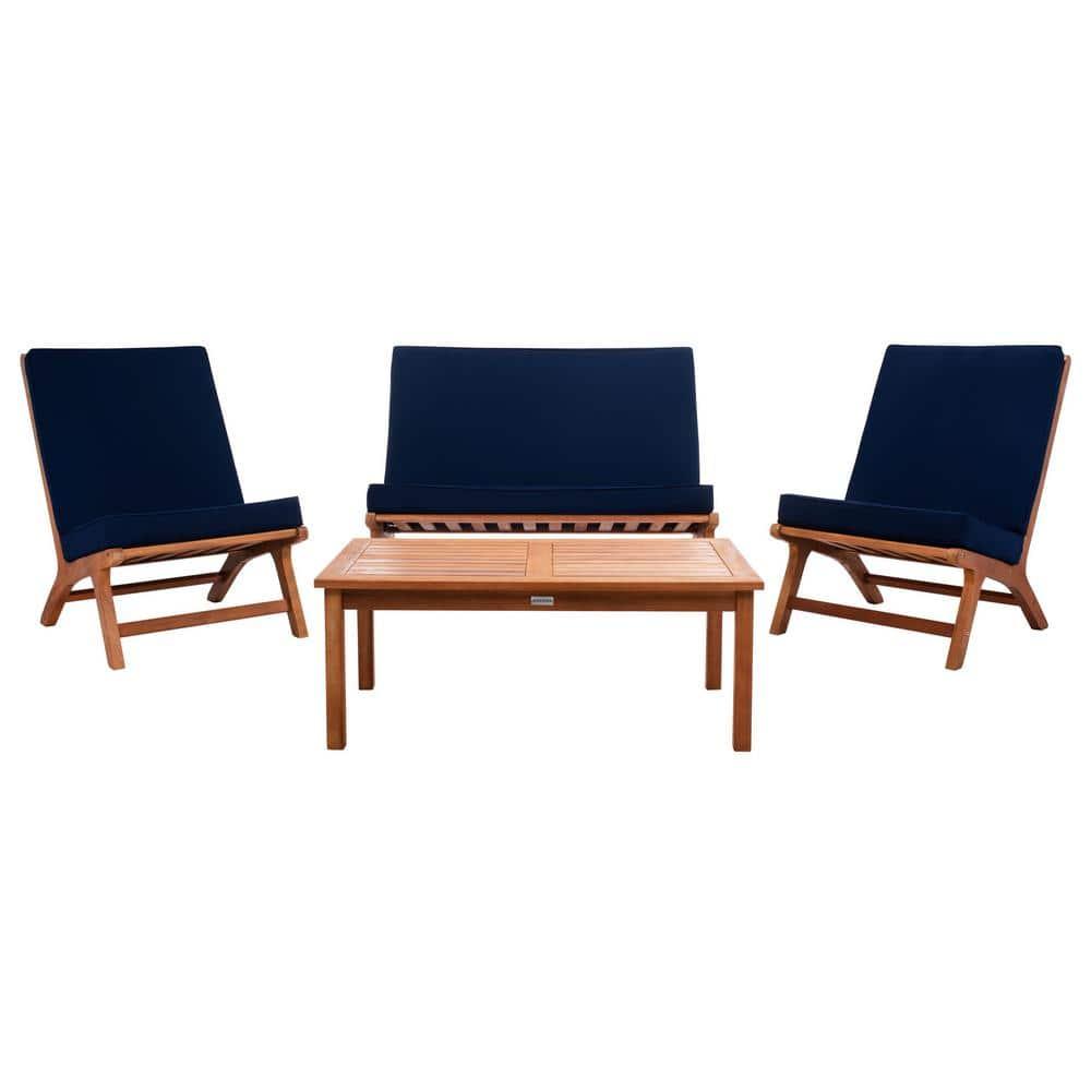 Chaston 4 Piece Living Set - Indoor/Outdoor - PAT7044 - Natural/Navy - Safavieh