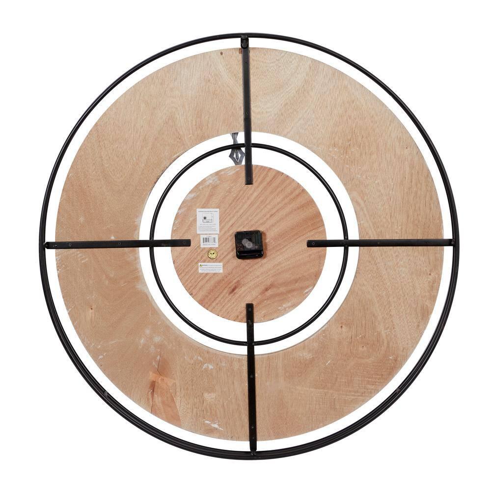 DecMode 34" Brown Metal Floral Wall Clock with Wood Accents