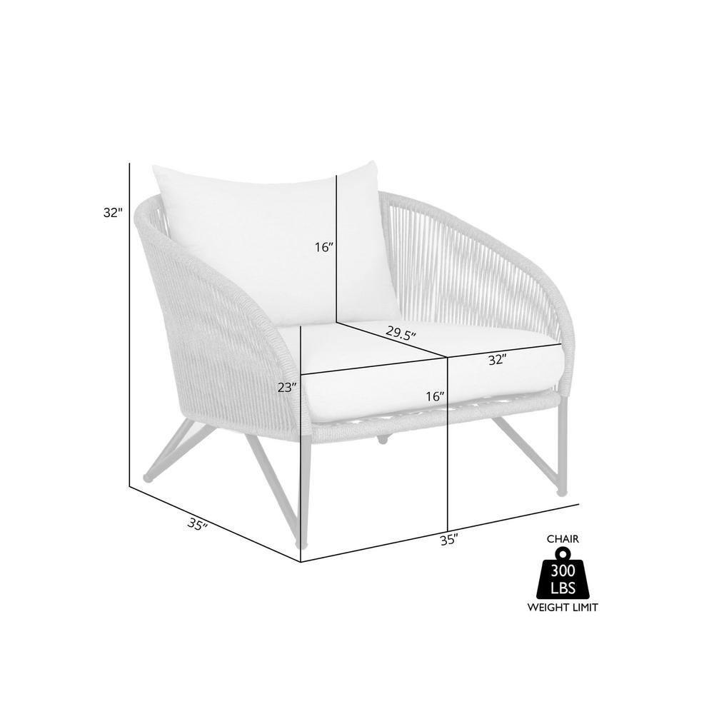 Benicia Outdoor Patio Chair in Black Steel with Gray Rope and Taupe Cushions