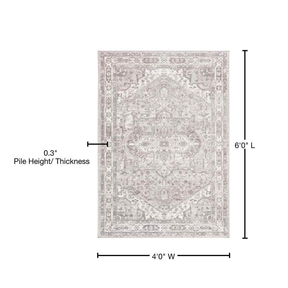 Brentwood BNT852 Power Loomed Indoor Area Rug - Cream/Grey - 4'x6' - Safavieh