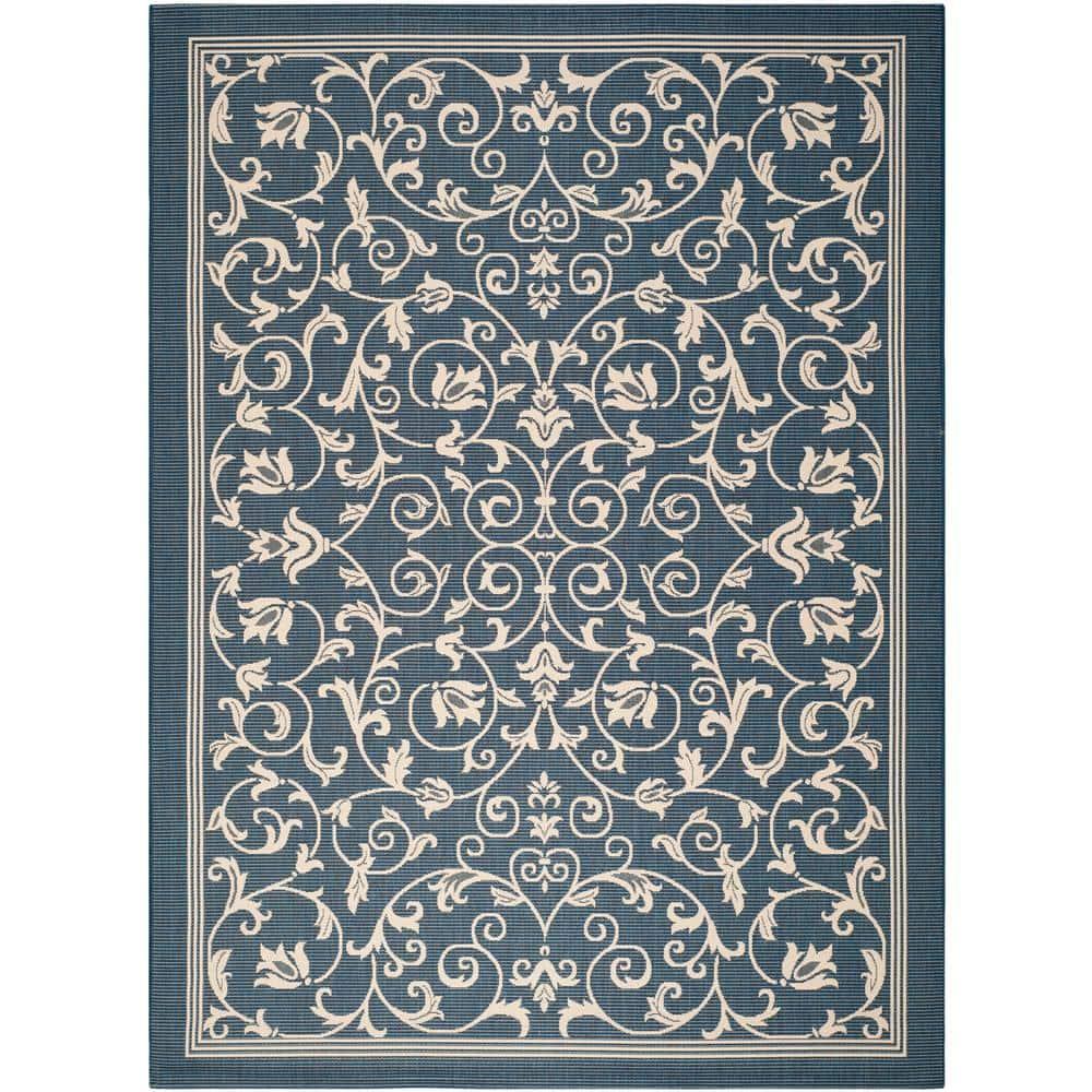 SAFAVIEH Courtyard Nanda Floral Indoor/Outdoor Area Rug, 9' x 12', Navy/Beige