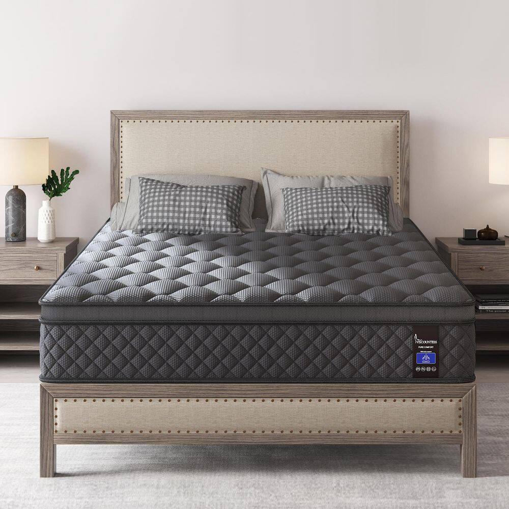 Queen Mattress, Hybrid Mattresses 10 Inch Euro Top Medium Firm for Back & Lumbar Support, 100 Night Trial, Individual Pocket Spring Bed for Motion Isolation & Pressure Relief Black