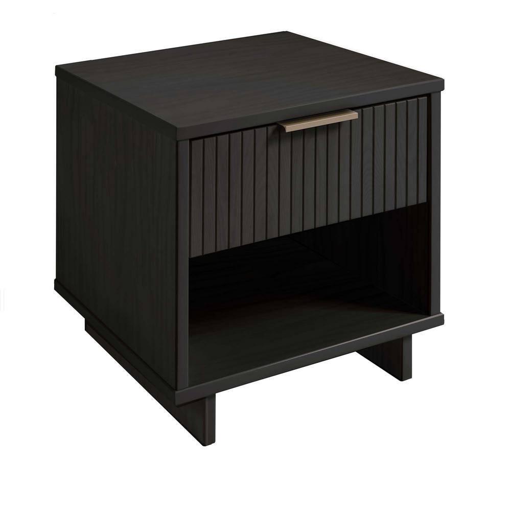 Manhattan Comfort Set of 2 Granville Nightstands with Drawer Dark Gray: UV Painted, Soft Close, Metal Handles