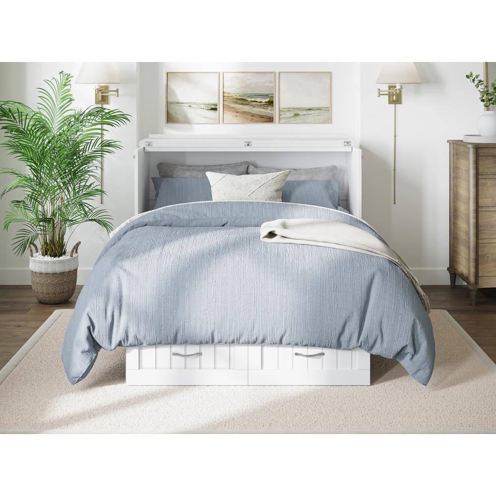 Nantucket Full Size Wood Murphy Bed Chest w/Mattress & Built-in Charger in White