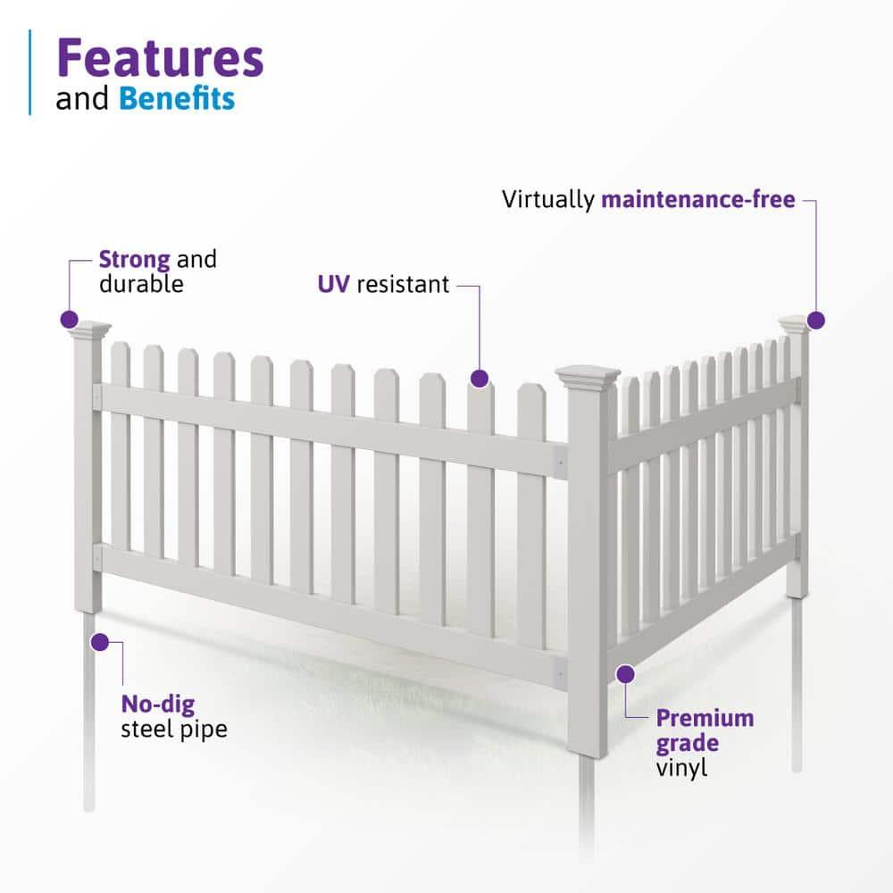 WamBam No-Dig Fence 3ft H x 6ft W (1 Panel + 1 Post) No Dig WamBam Newport Fence Kit, White Vinyl Picket Fence, Easy Install Outdoor Fence for Backyard or Patio, DIY Decorative Fencing, ZP19002