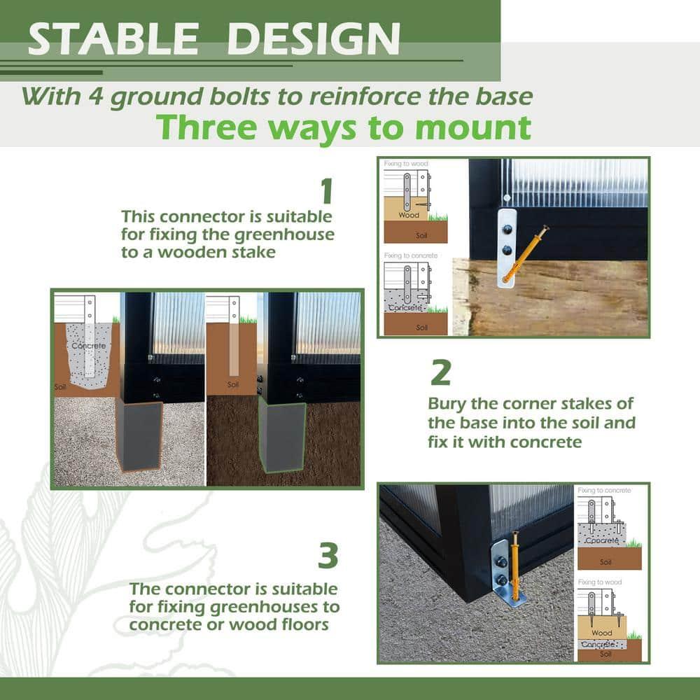 LZBEITEM Outdoor 6'x8' Wall-in Greenhouse Polycarbonate Aluminum Plant Patio Grow House Garden Shed Kit, Black